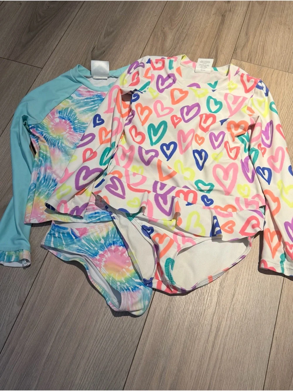 Kids Multi-Color Heart & Tie-Dye Long Sleeve Rash Guard Swim bundle